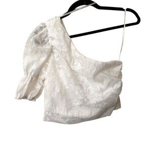 DO + BE One Sleeved Floral Embroidered Cropped Top White NWT‎ Small